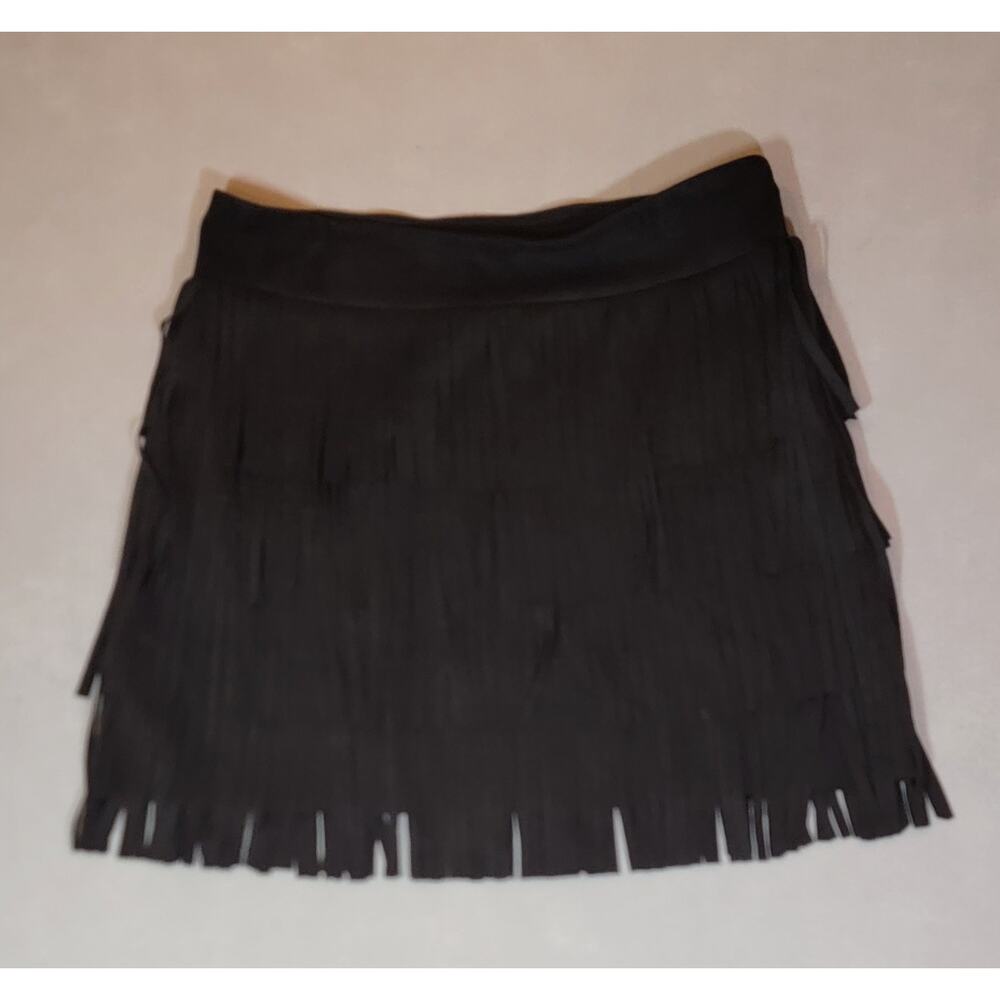 W.A.Y. Black Faux Suede Fringe Tiered Western Skirt XL